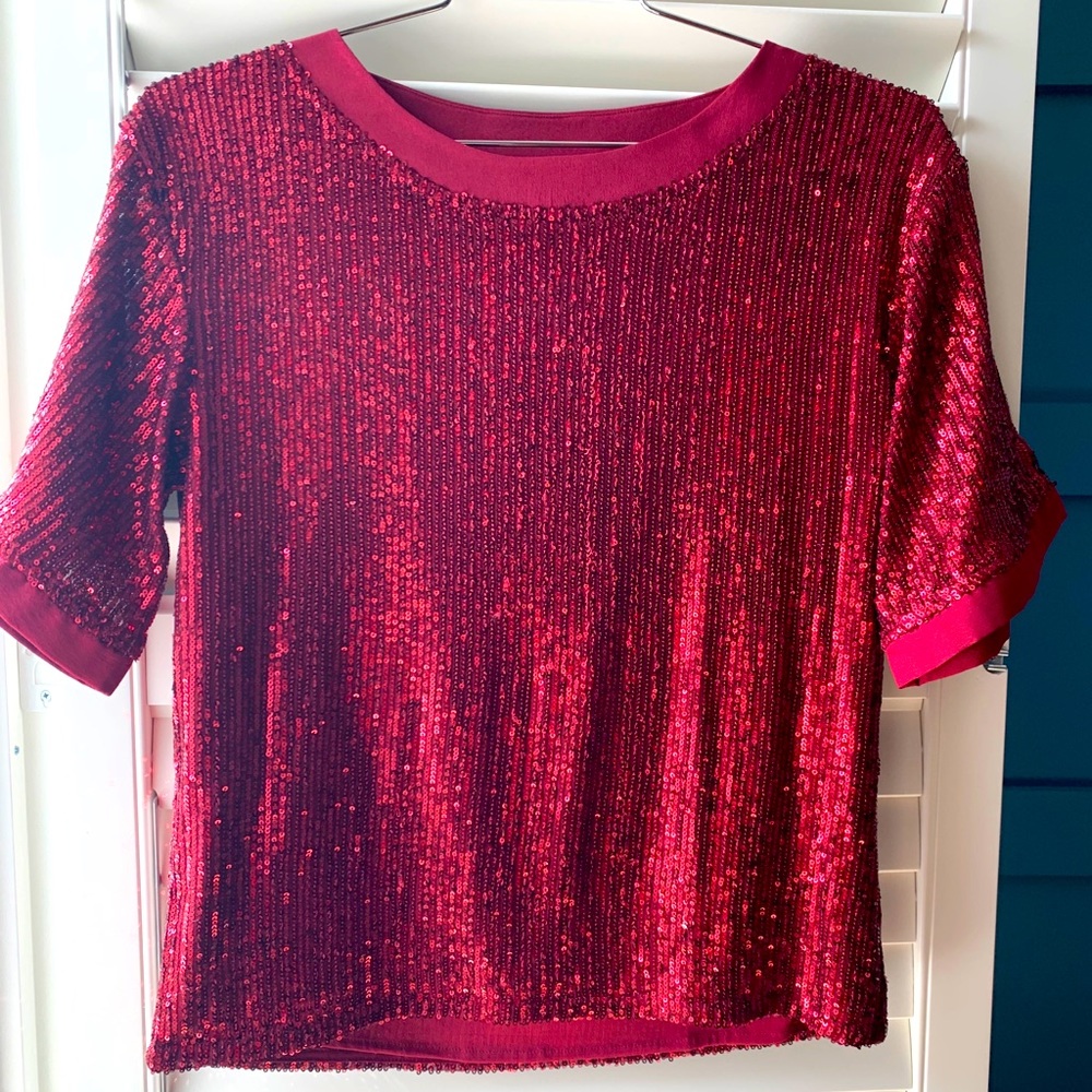 Maroon red sequin party top